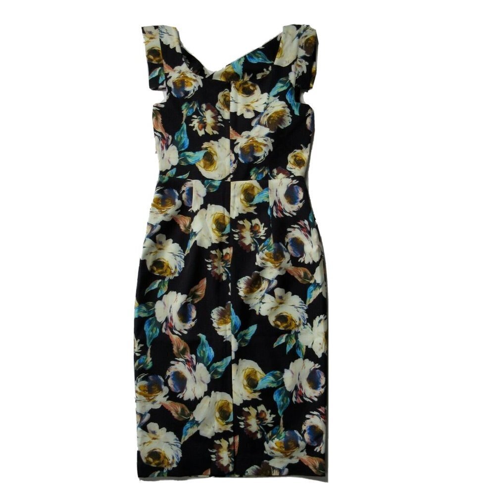NWT Black Halo Jackie O in Black Holographic Floral Stretch Sheath Dress 2 - Picture 5 of 6